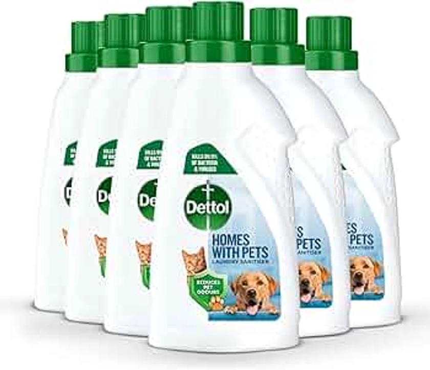 Dettol Homes With Pets Laundry Sanitiser, Fresh Breeze, Multipack Of 6 X 750ml, Total Of 4.5L, Laundry Cleanser, Laundry Disinfectant, Remove Pet Odours, Laundry, Liquid Detergent