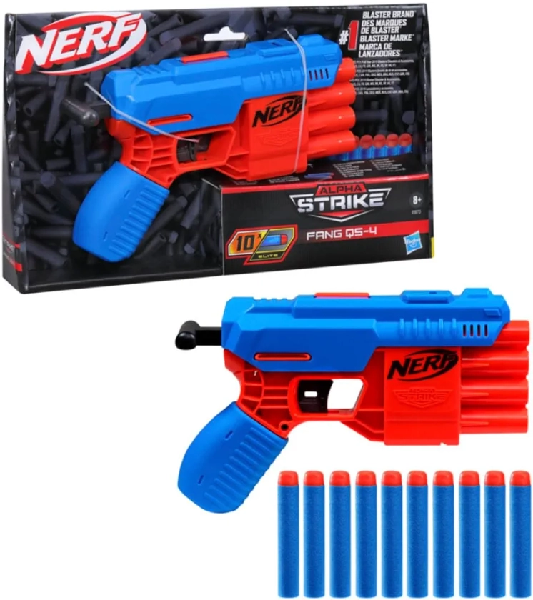 Nerf Alpha Strike Fang Qs-4 Toy Blaster, Fire 4 Darts in A Row, 10 Nerf Darts, Gift Toys for Kids Teens&Adults, Toy for Boys, Birthday Gift Toy Ages 8+,Best Xmas Gift,Multicolor : Amazon.in: Toys & Games