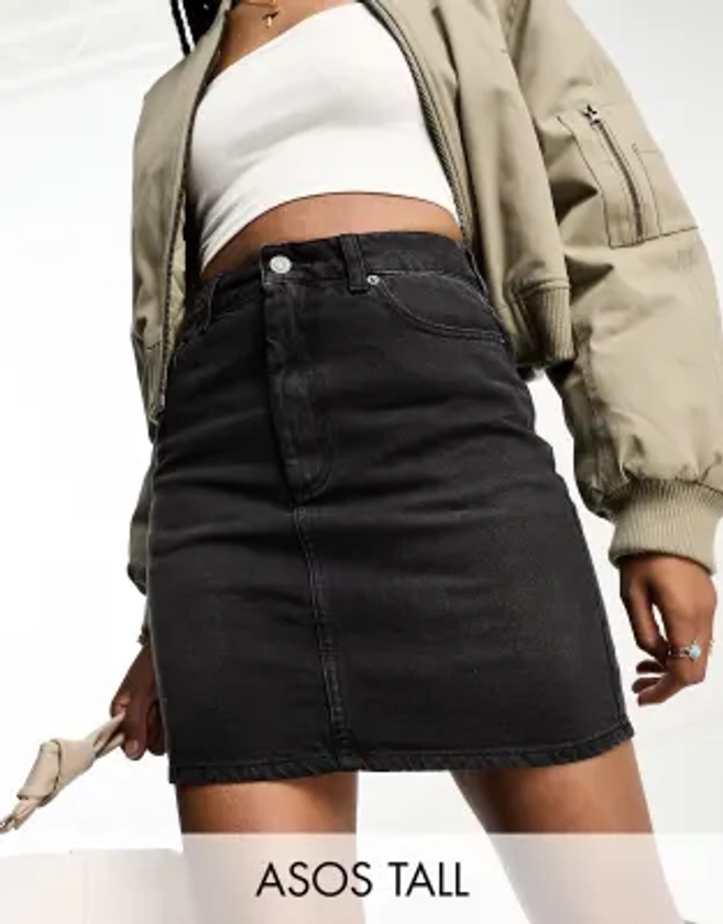 ASOS DESIGN Tall - Mini-jupe en jean à taille haute - Noir