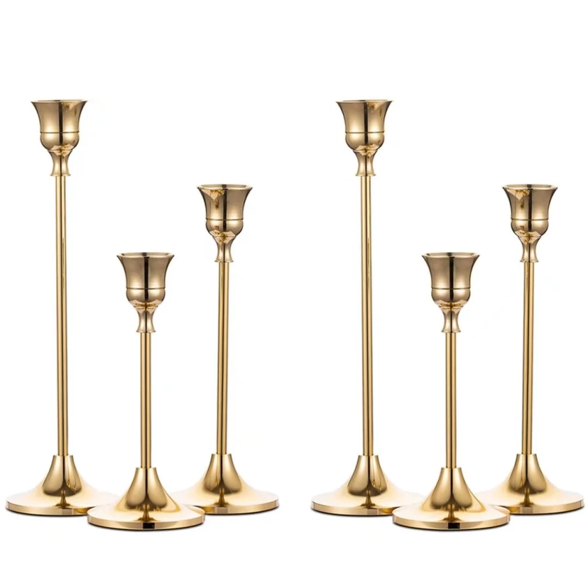 Nuptio Taper Candle Holders In Bulk Goblet Brass Gold Candlestick Holders Set of 6 - Walmart.com