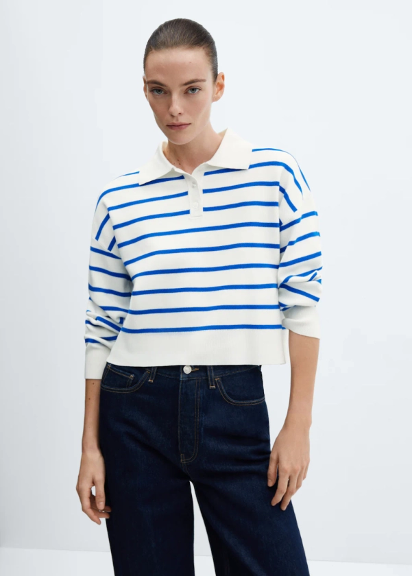 Pull-over rayures col polo - Femme | MANGO France métropolitaine