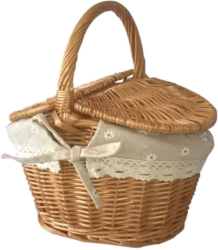 Forart Wicker Picnic Baskets Hamper with Lid and Handle, Wicker Gift Baskets Empty Oval Willow Woven Picnic Basket Candy Basket Storage Basket Wedding Basket