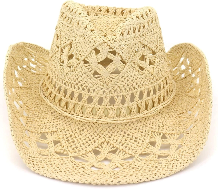 Bucket Hats,Western Cowboy Cowgirl Hat Straw Summer Hat Womens Sun Hat Hollow Out Women Men Unisex Sunhat