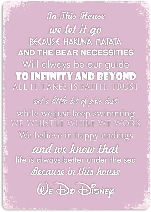in This House We Do Disney Pink Metal Wall Sign Plaque Wall Art Inspirational D1PN : Amazon.co.uk: Home & Kitchen