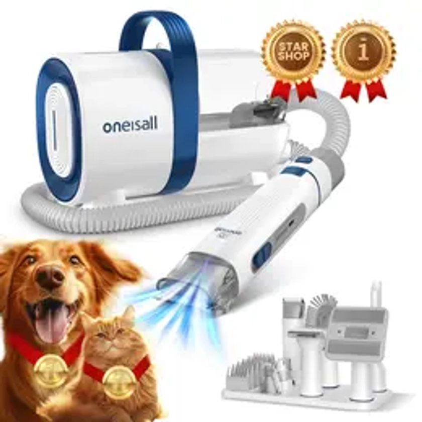 oneisall Dog Grooming Kit & Vacuum Suction 99% Pet Hair, 1.5L Dust Cup Dog Brush Vacuum with 7 Pet Grooming Tools for Shedding Dogs Cats and Other Animals petgeekdispenser