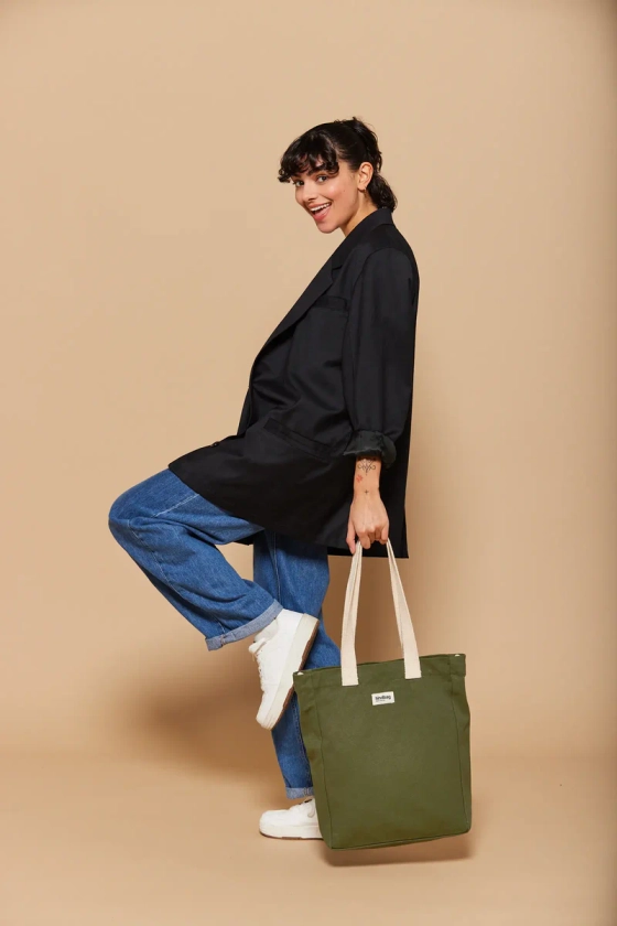 Cabas tote bag avec poche Olive