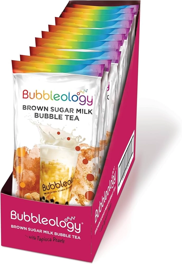 Bubbleology Brown Sugar Milk Bubble Tea (Pack of 10) Single Serve Sachet with Tapioca Pearls | Each Sachet Contains: 1x Brown Sugar Blend, 1x Tapioca Pearls, 1x Large Straw | Just Add Milk : Amazon.co.uk: Grocery