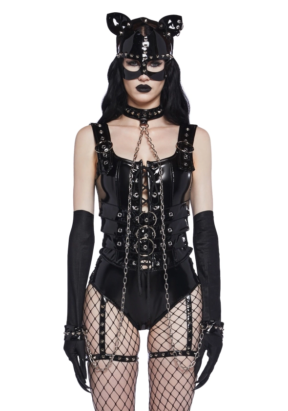 Dom Bondage Sexy Cat Womans Halloween Costume Costume Set - Black