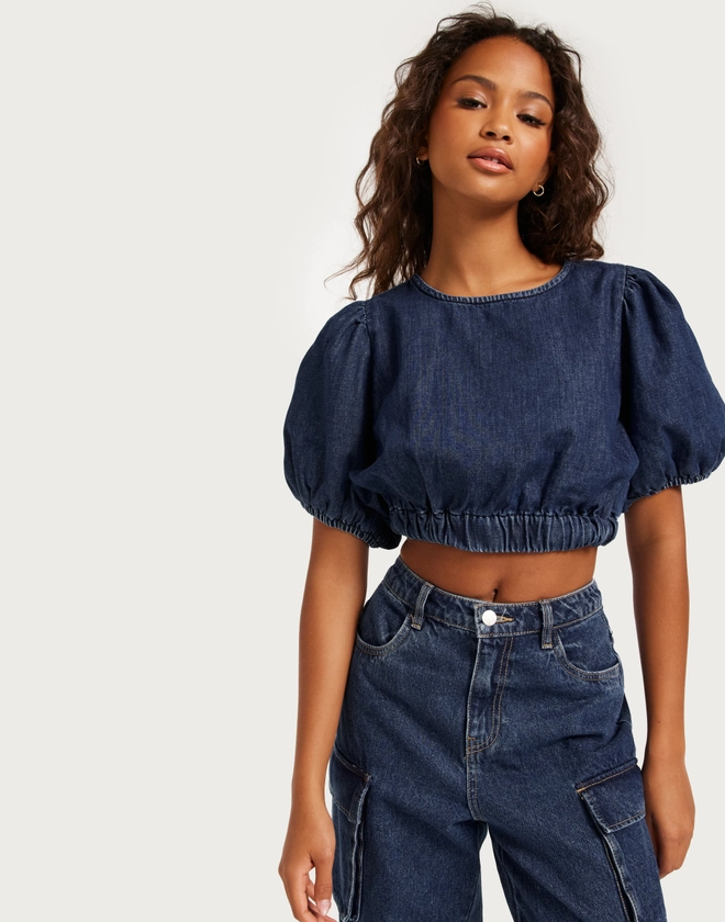 Buy Only ONLCAMILLA SS CROPPED DNM BLOUSE MA - Dark Blue Denim | Nelly.com