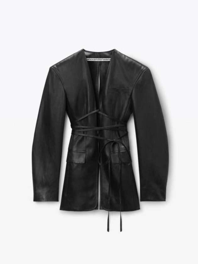 Alexander Wang open front blazer with self-tie closure in linen chintz | REVERSIBLE