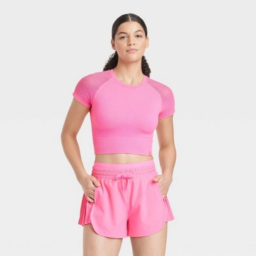 Women's Seamless Crop Short Sleeve Shirt - JoyLab™ Pink XS