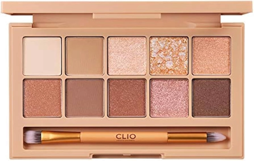 Clio Pro Eyeshadow Palette - 10 Colours - Long-Lasting, Shimmer, Matte, Glitter, Pearl - 02 Brown Choux