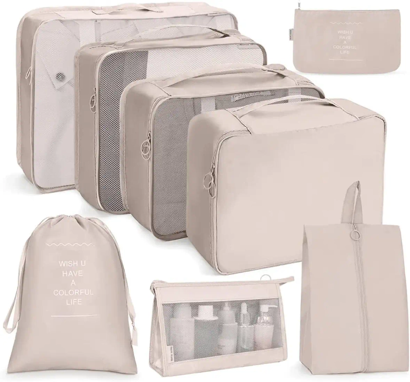 Buy Oceanevo 8 Pcs Packing Cubes for Travel, Travel Organizer Bags for Luggage, Suitcase with Toiletry Pouch and Shoe Bag - Set of 8 - Beige at Amazon.in