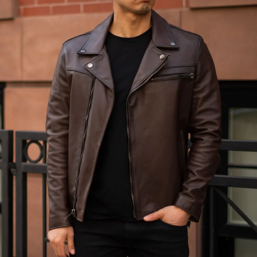 Men's Moto Jacket In Rich Brown 'Old English' Leather - Thursday