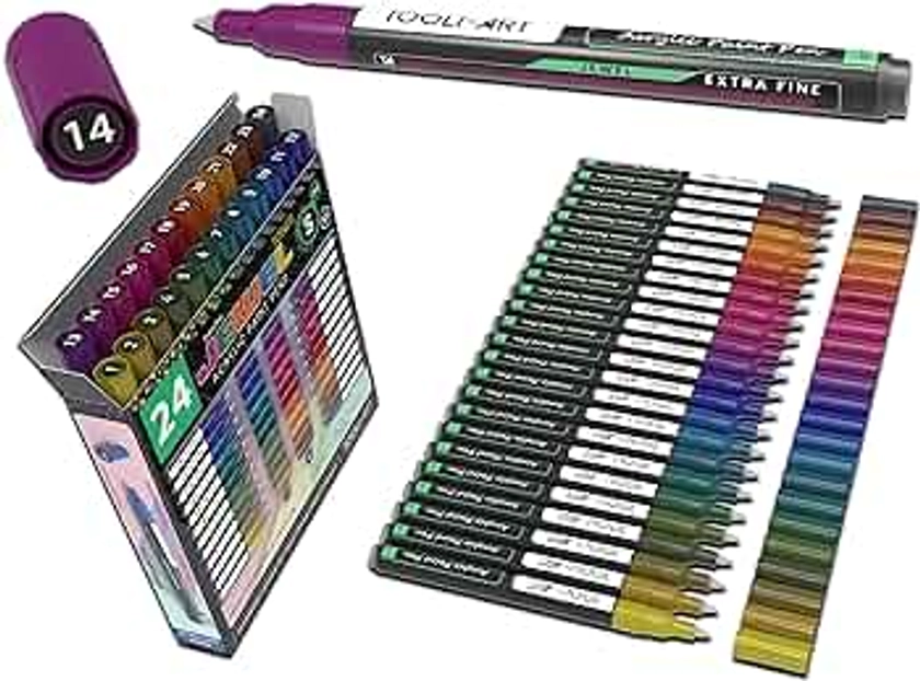 Lot de 24 crayons acryliques pour pierres imperméables - Série de couleurs spéciale pour peinture sur pierre, galets en plastique, toile et verre - Opaque à base d'eau - Séchage rapide (JEWEL EXTRA