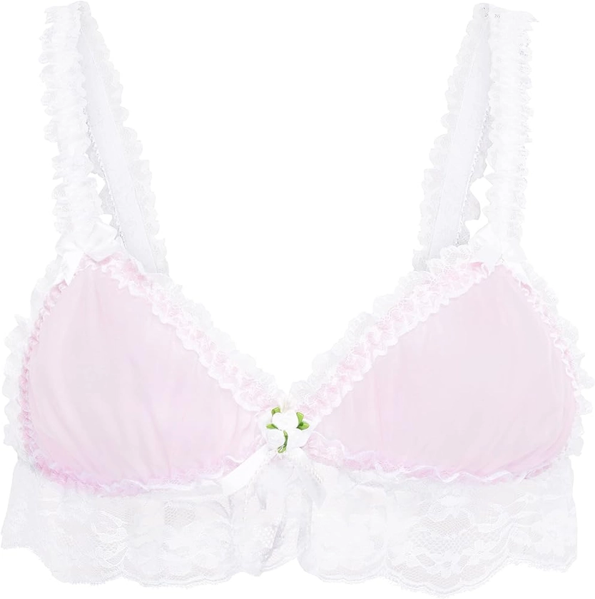 Satini Sissy Frilly Lace Fitted Sheer Bralette (Baby Pink - White, S) : Amazon.co.uk: Fashion