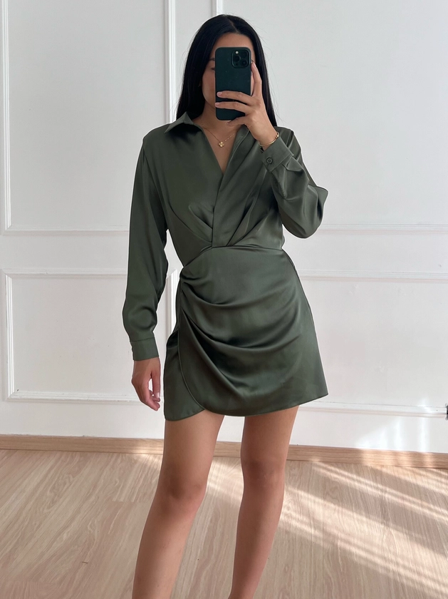 Jenai Satin Dress / Army Green