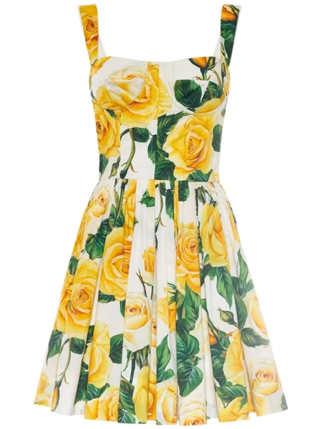 Rose print pleated poplin mini dress - Dolce&Gabbana - Women | Luisaviaroma