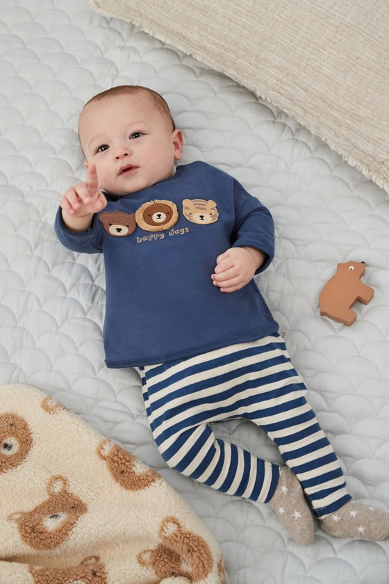 Navy Stripe Baby 100% Cotton Top And Leggings Set