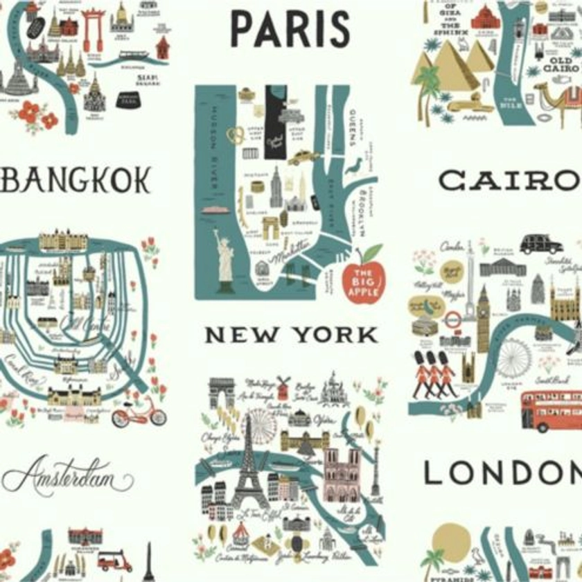 Rifle Paper Co. World Traveler City Washable Wallpaper Design Double Roll