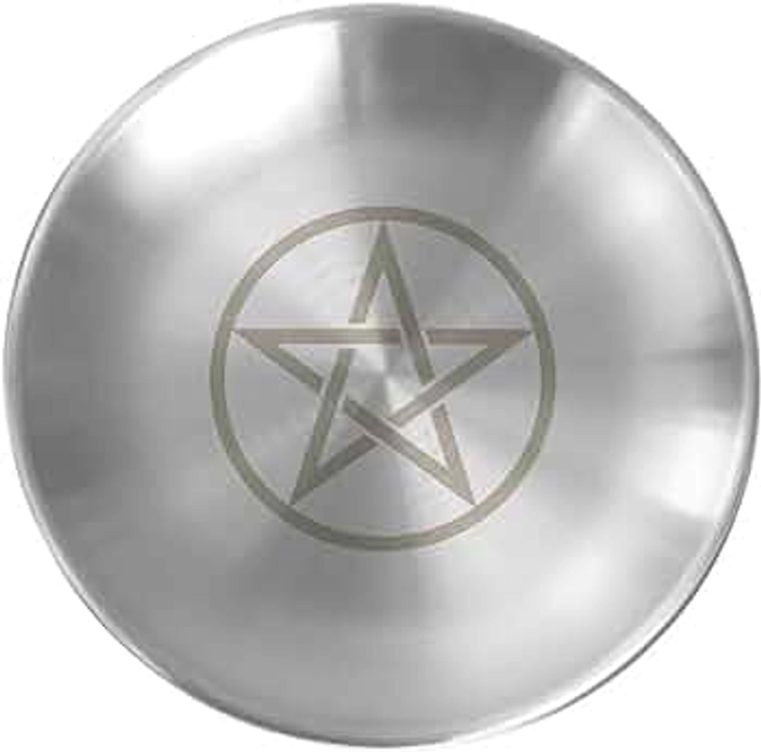 5.5inch Altar Ritual Plate Dish Stainless Steel Flat Bowl Round Metal Jewelry Tray Prayer Astrology Tarot Offering Plate Ring Trinket Holder for Smudging Decoration Trays Silver (Pentagram Silver)