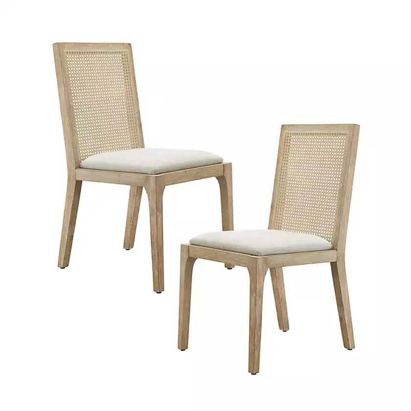 Cane Back Upholstered Wood Dining Chairs, Set of 2 | Kirklands Home