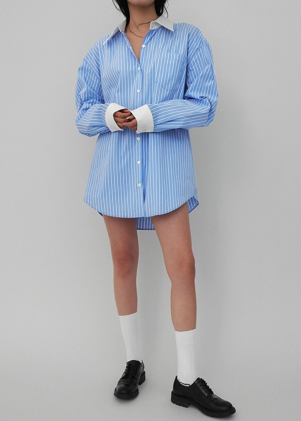 Orla Button Up Shirt - Blue/White Stripe