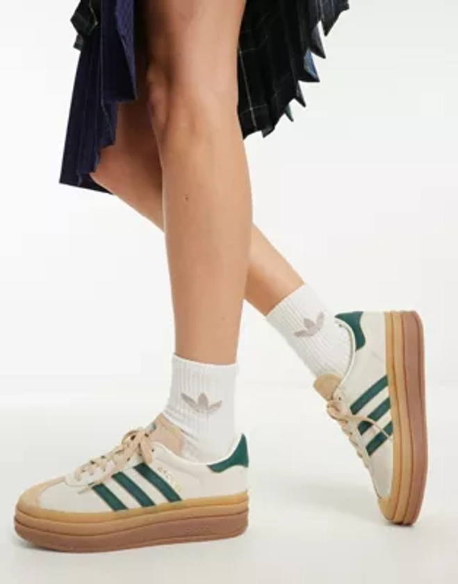 adidas Originals Gazelle Bold platform trainers in cream/green with gum sole