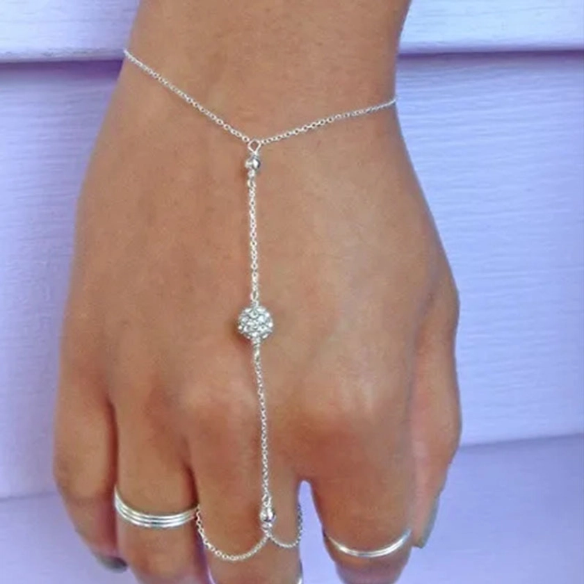 Elegant Vintage Style Finger Ring Bracelet Adjustable Alloy Hand Back Chain Jewelry