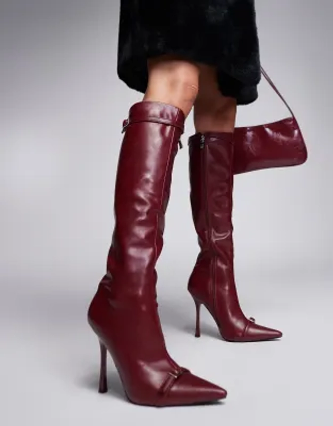 Simmi London - Palace - Bottes pointues hauteur genou à talon aiguille - Rouge