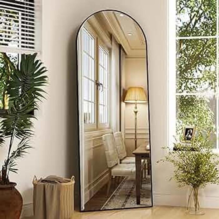 Arched Full Length Mirror, 64" x 21" Arch Floor Mirror with Stand, Full Length Mirror Wall Mirror Hanging or Leaning Arched-Top Full Body Mirror with Stand for Bedroom, Dressing Room, Black