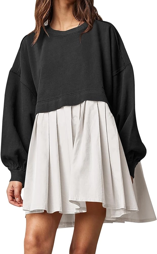 Ugerlov Womens Oversized Sweatshirt Dress Long Sleeve Crewneck Pullover Tops Relaxed Fit Sweatshirts Mini Dress