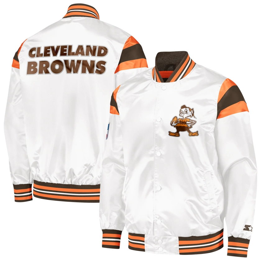 Cleveland Browns Starter Vintage Satin Full-Snap Varsity Jacket - White/Brown