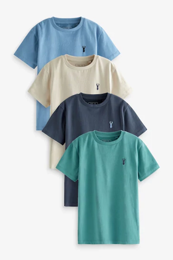 Buy Mineral Green/Blue Short Sleeve Stag Embroidered T-Shirts 4 Pack (3-16yrs) from the Next UK online shop