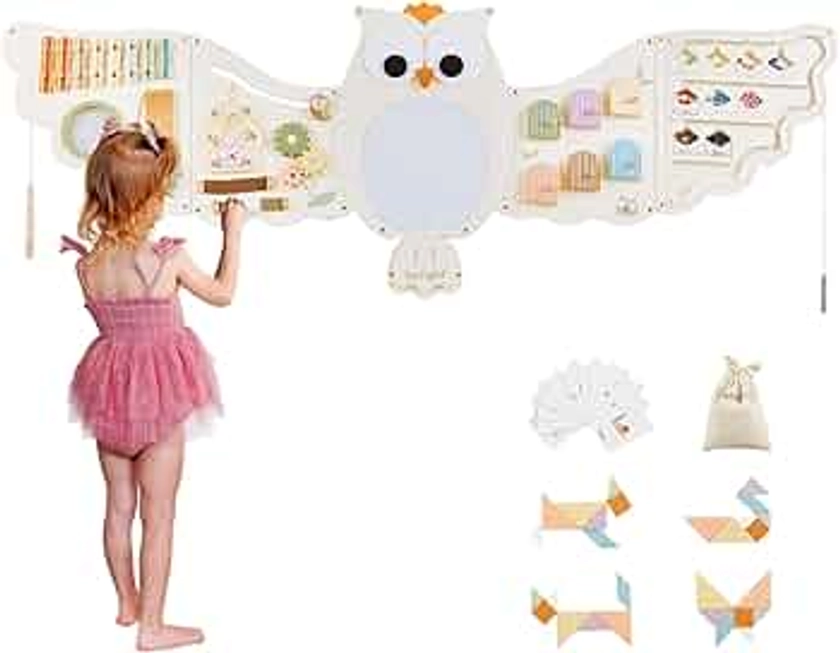 Beright Owl Activity Wall Busy Board Panels, Montessori Sensory Toys, Toddler Learning Activity Center, Perfect for Toddler Playroom & Children's Daycare, White