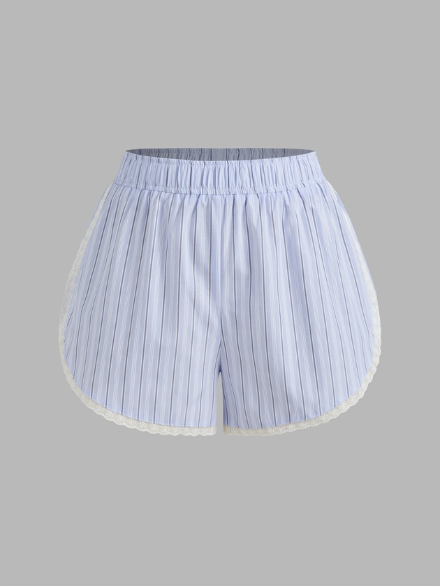 Woven Cotton Cotton-blend Mid Rise Striped Contrasting Binding Shorts For Daily Casual