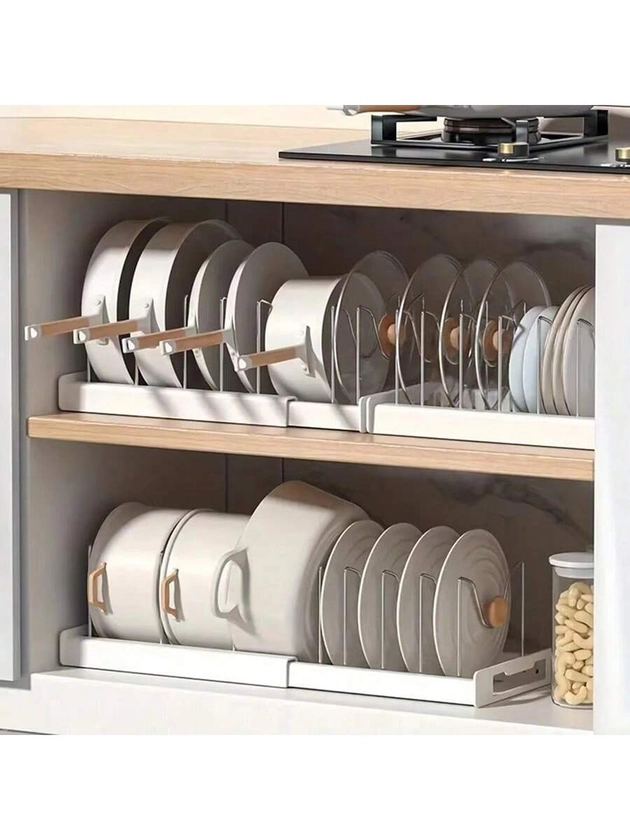 1pc Stretchable Kitchen Organizer Rack, Pot Lid Holder, Cutlery Drainer, Cookware Storage Shelf, Can Be Placed On Countertop Or Drawer, Space-Saving And Multi-Functional Storage Rack