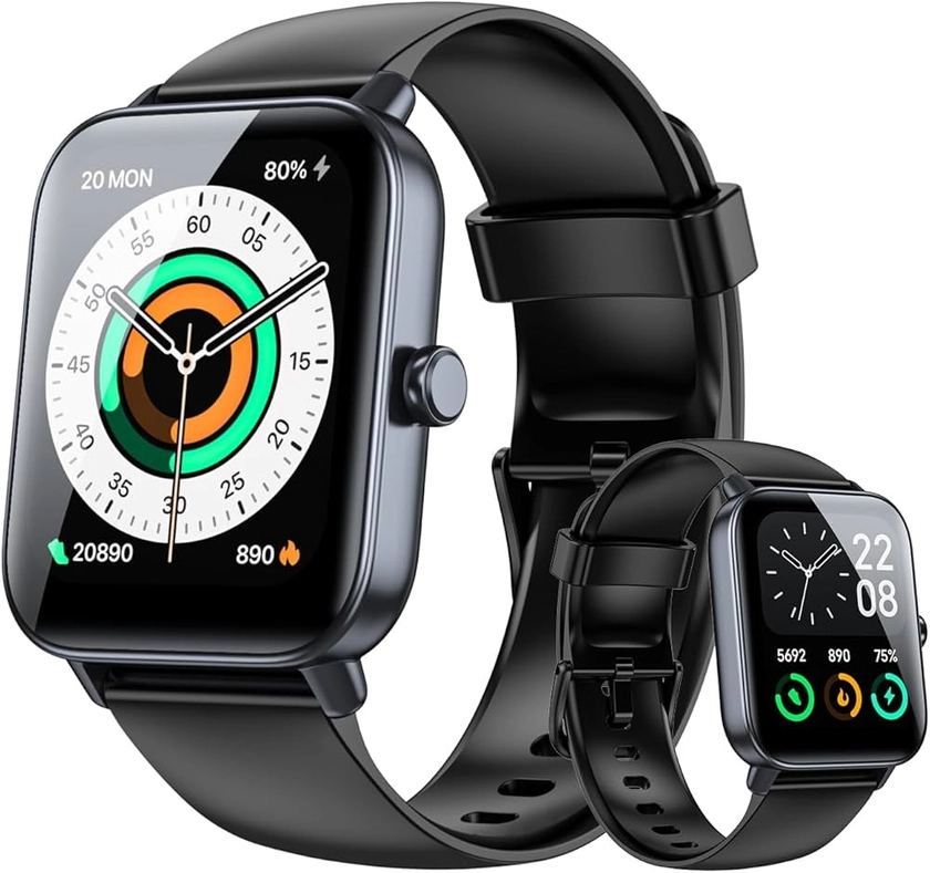 Montre Connectée Femme Homme avec Alexa et Appel Bluetooth, 1.8" Smartwatch avec Podometre,Moniteur de Fréquence Cardiaque,SpO2,Suivi du Sommeil,100+ Modes Sportifs,IP68 étanche,pour iOS Android