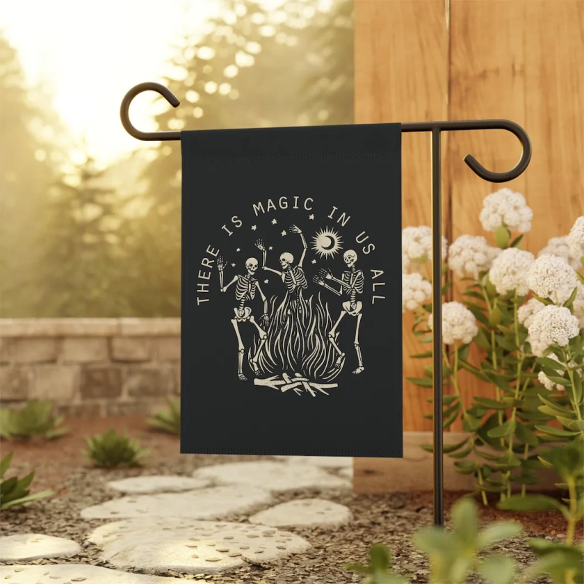 There Is Magic In Us All Garden Flag Witchy Home Decor Skeleton Yard Flag Mental Health Celestial Spiritual Banner Halloween Decorations