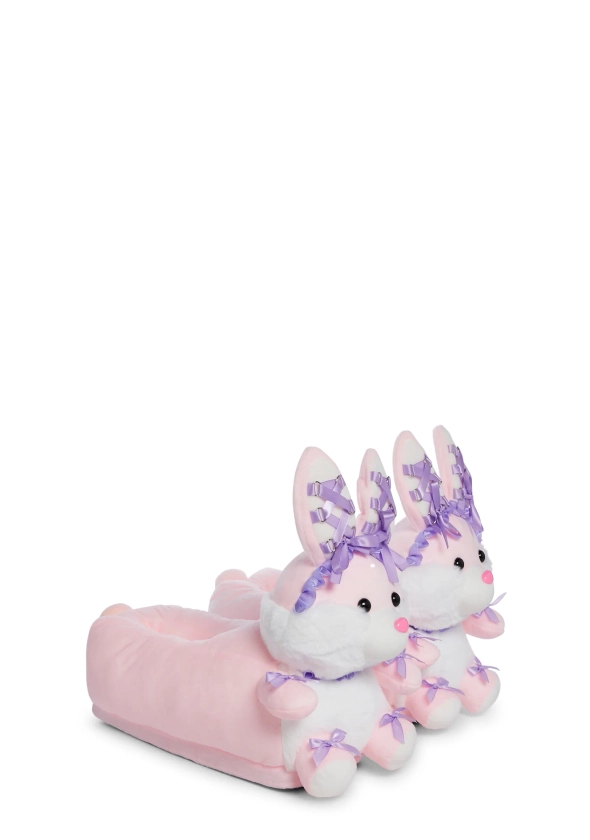 Plush Rabbit Slippers-Pink