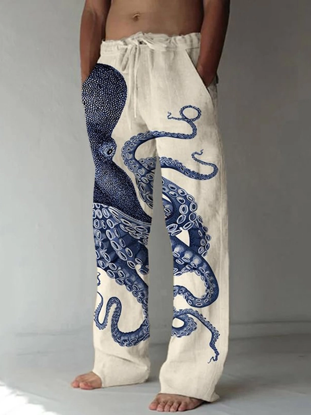 Japanese Art Octopus Graphic Printed Casual Pants