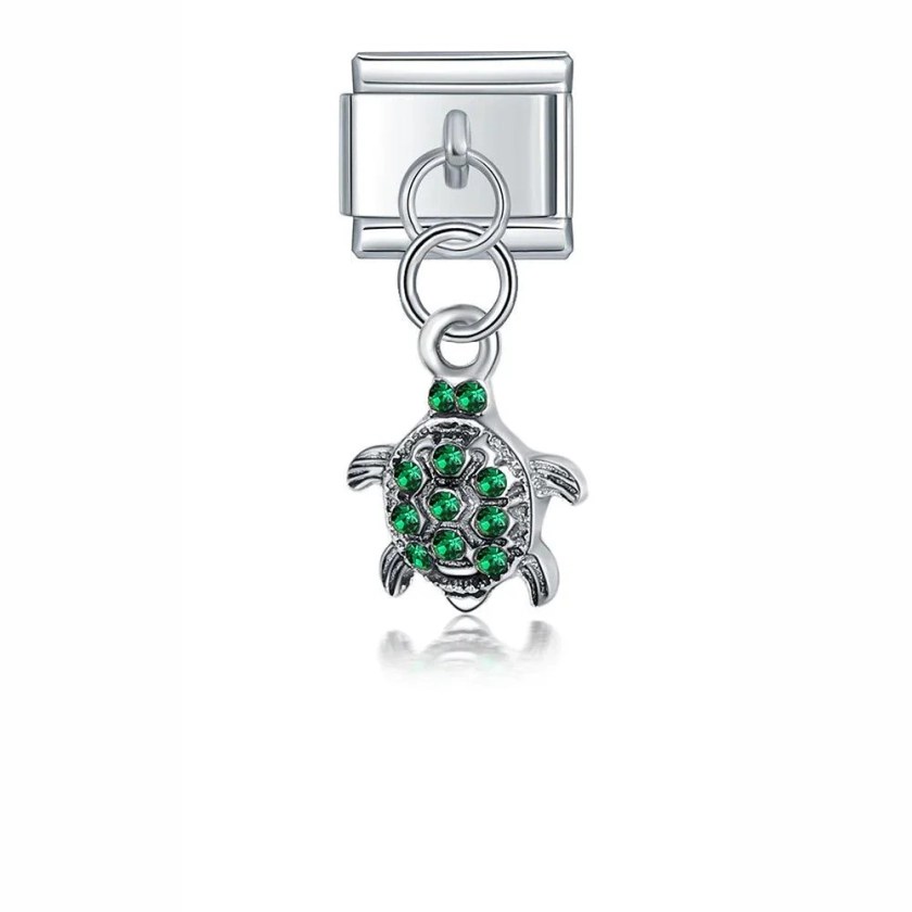 Turtle with Green Stones, on Silver