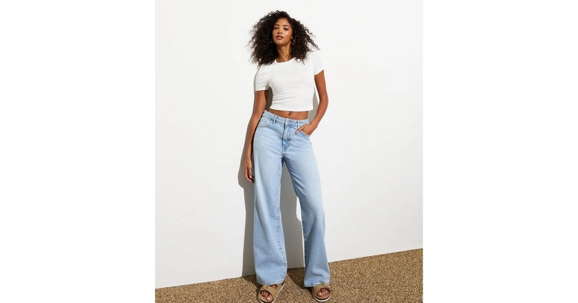 Pale Blue Mid-Rise Slouchy Wide Leg Jeans | New Look