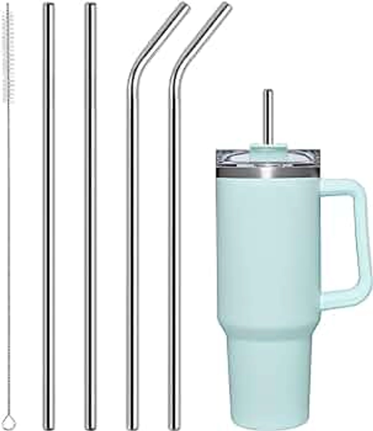 AUAUY 4 PCS Stainless Steel Replacement Straws for Stanley 40oz Cup, Reusable Straws Compatible with Stanley Adventure Quencher Travel Tumbler, Durable Cup Straws with Cleaning Brush