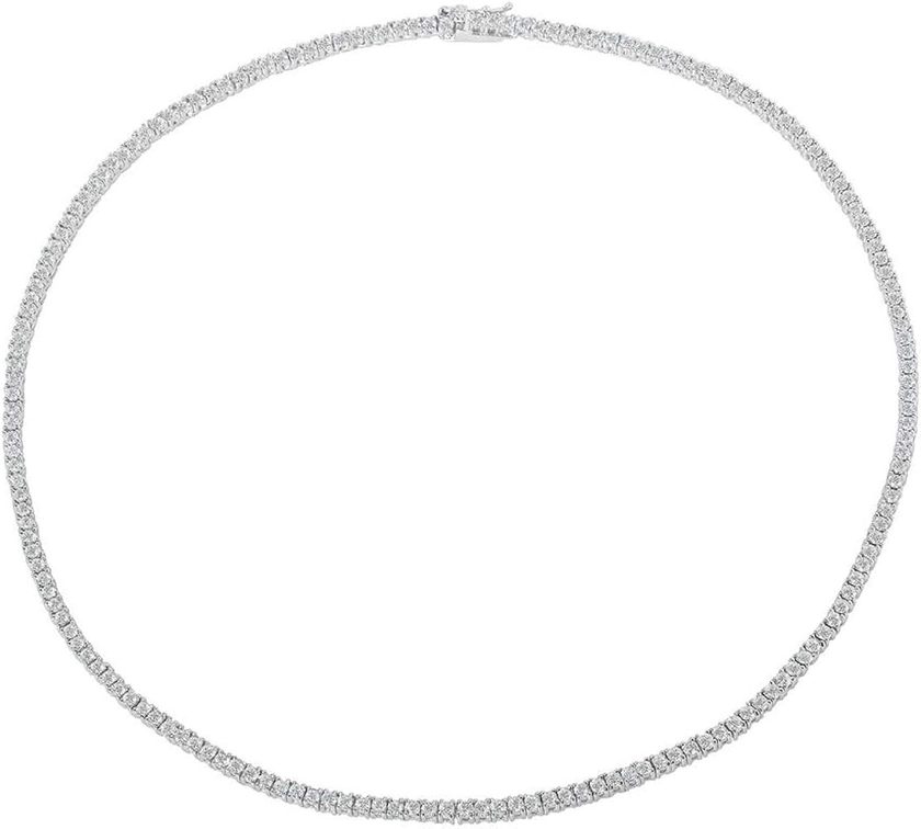 Women's .925 Sterling Silver 2MM Round Cubic Zirconia Tennis Necklace