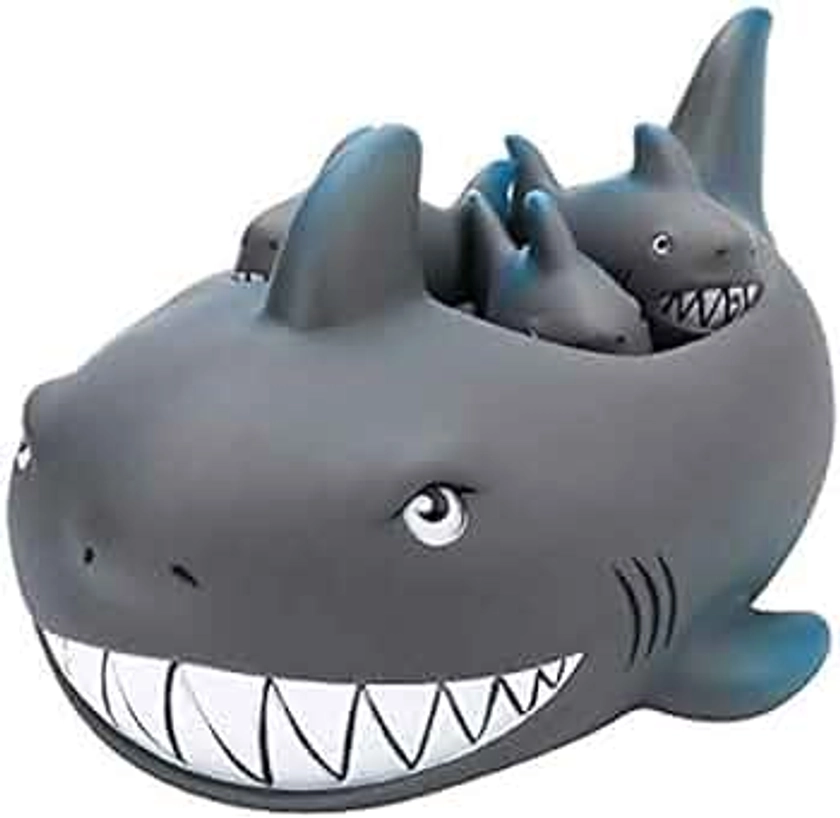 KOKSI 4-Piece Rubber Shark Bath Toy Set for Babies, Toddlers, Large