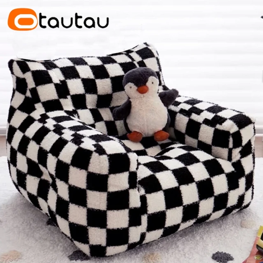 OTAUTAU Size M Adults Children Bean Bag Sofa Cover Without Filler Floor Armchair Lazy Couch Soft Faux Cashmere Washable SF170 - AliExpress 