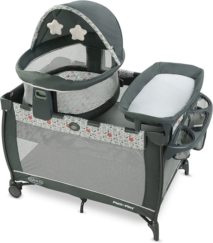 Graco Pack n Play Travel Dome LX Playard | Includes Portable Bassinet, Full-Size Infant Bassinet, and Diaper Changer, Annie