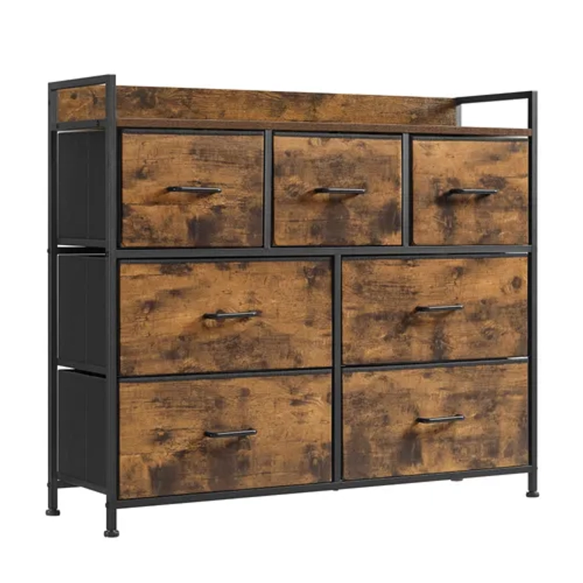 Commode 7 Tiroirs En Tissu, Meuble De Rangement, Style Industriel, Marron Rustique, Noir - Commode - Chiffonnier BUT