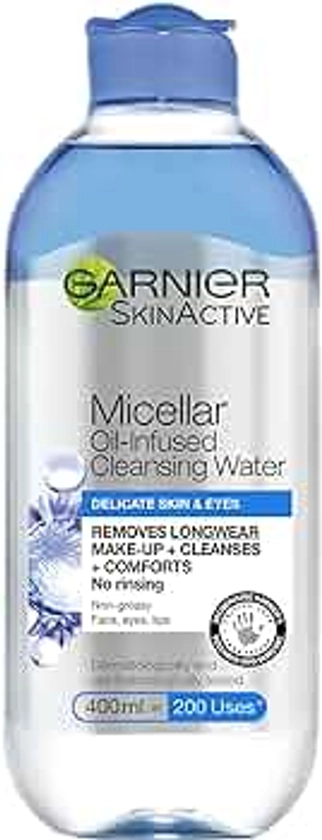 Garnier Micellar Cleansing Water For Delicate Skin 400ml, Cleanser & Makeup Remover For Delicate Skin & Eyes, Recognised By The British Skin Foundation, Use With Reusable Micellar Eco Pads